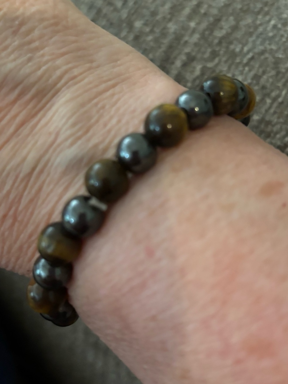 Tiger Eye and Hematite Bead Stretch Bracelet - Brown & Gray - Picture 5 of 5